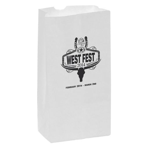 Custom Printed White Kraft Paper SOS Grocery Bag (Size 8 Lb.) - Flexo Ink - 6G8W-FI